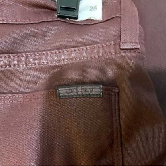 Hudson Krista Ankle Super Skinny Jeans Red Wine Waxed Stretch Tag Size 26 - Picture 7 of 10